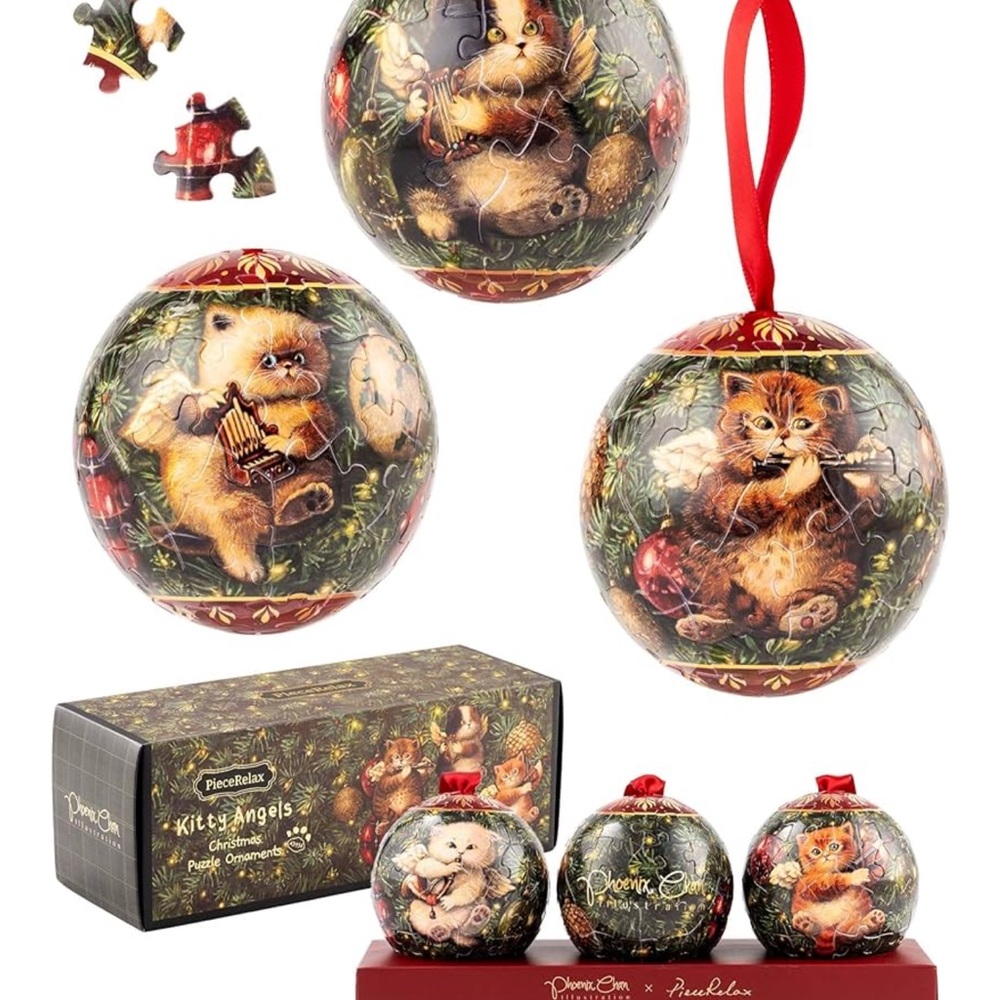 Kitty Angels Christmas Ornament Puzzle Set
